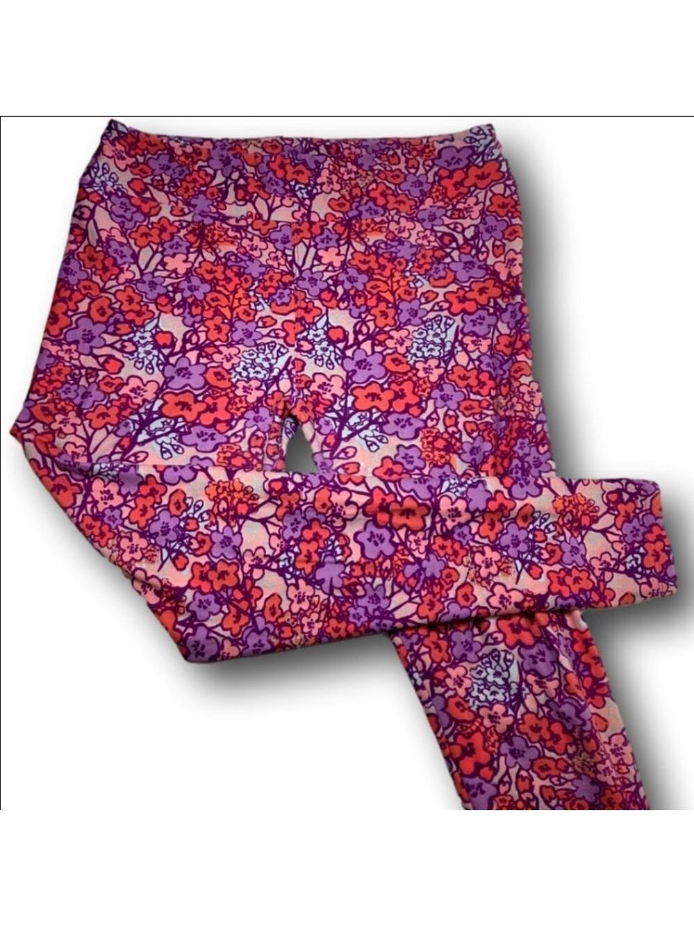 Women's LuLaRoe Tall & Curvy Floral Leggings in Purple and Orange